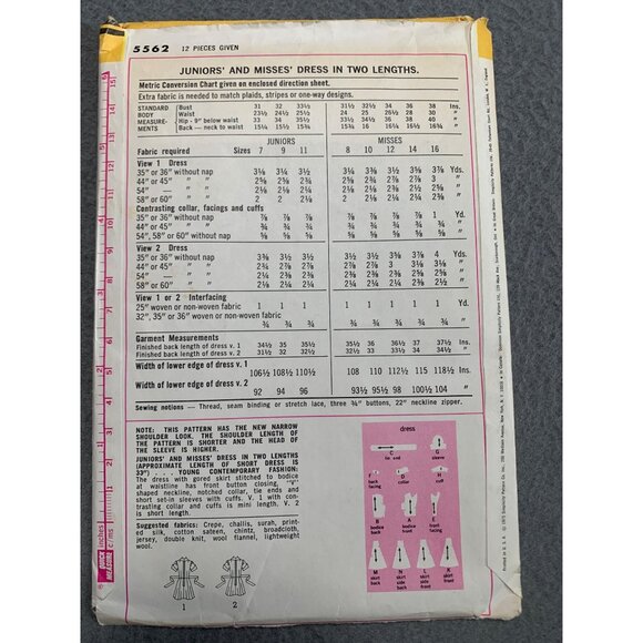 Simplicity Vintage Sewing Pattern 8562 Misses Dress Size 10 - uncut - Picture 2 of 2